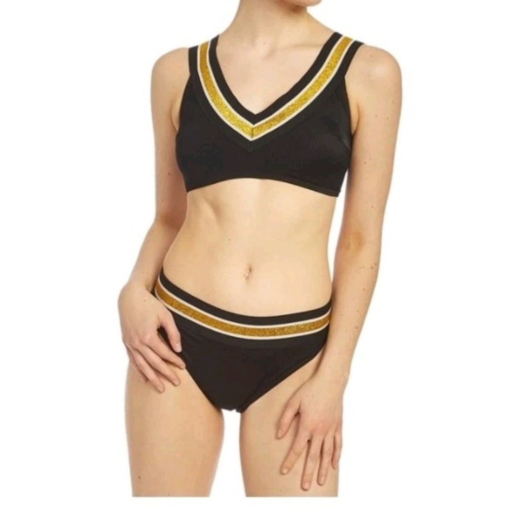 Juicy Couture Black & Gold Glitter Two Piece Bikini Top & Bottoms Women's Medium